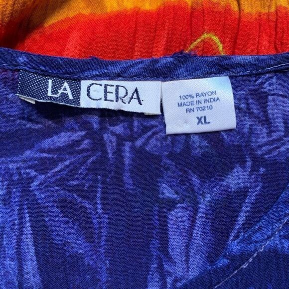 Vintage 90s Maxi Dress Red Blue Pattern Tropical Abstract Art Sleeveless Tank XL - Picture 8 of 10